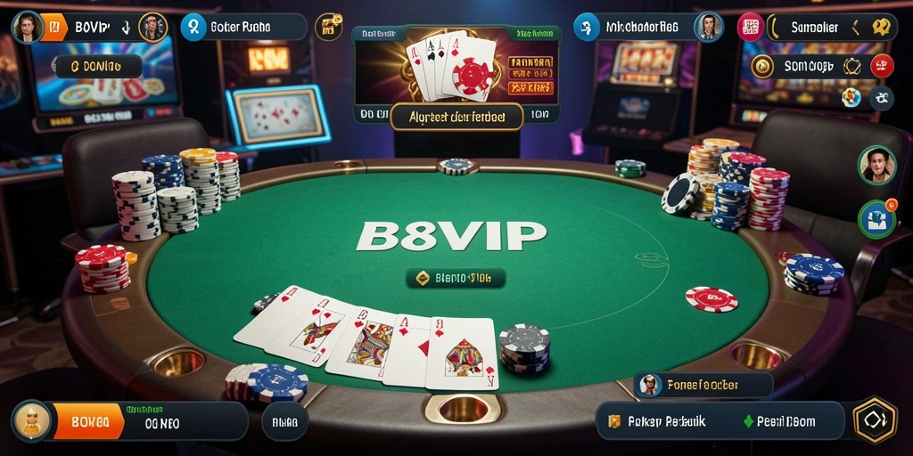 Tampilan gameplay poker menarik di aplikasi B8VIP.