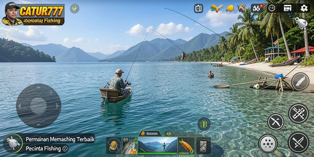 Tampilan gameplay CATUR777 yang penuh warna dan menarik saat memancing.