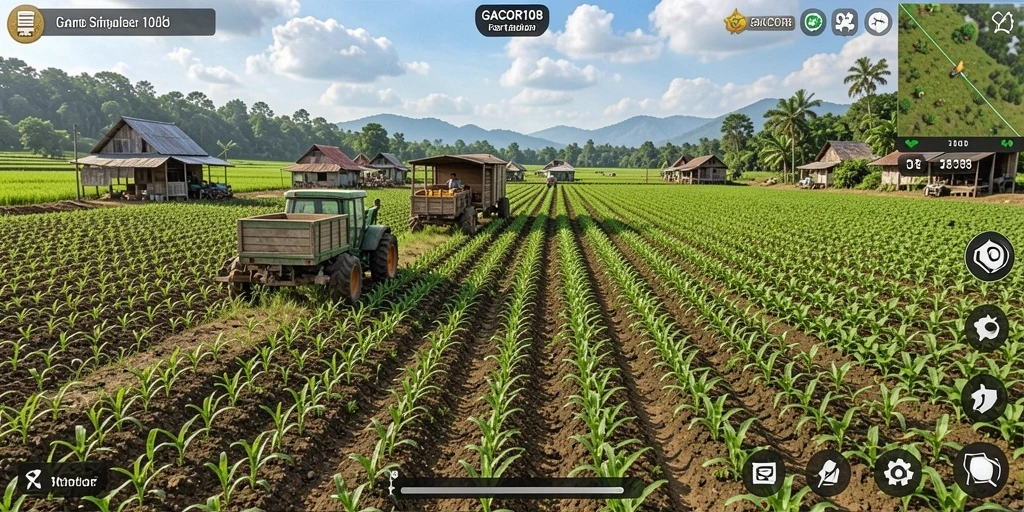 Tampilan gameplay GACOR108 dengan banyak aktivitas pertanian yang menyenangkan.