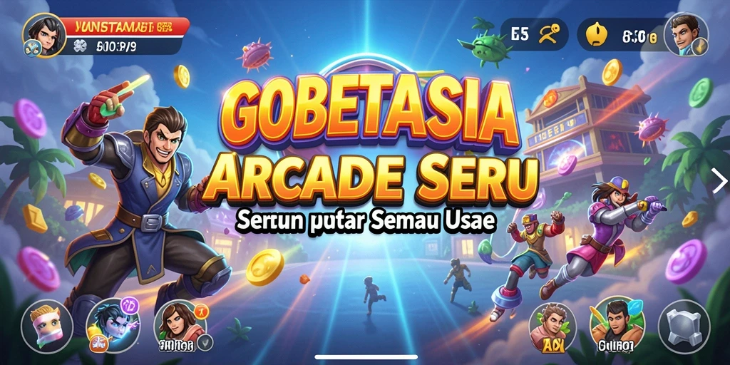 Tangkapan layar utama GOBETASIA menampilkan aksi seru dalam gameplay Arcade.