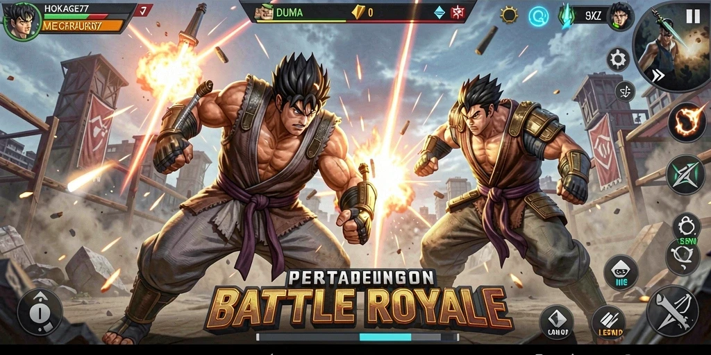 Tampilan gameplay seru dari HOKAGE77 dalam mode Battle Royale.
