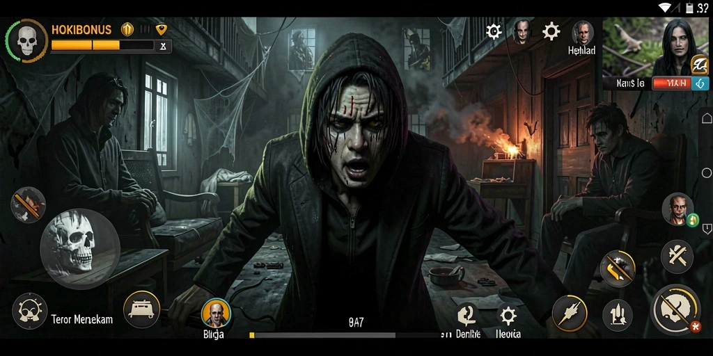 Screenshot gameplay HOKIBONUS yang menampilkan suasana Horror yang mendebarkan.