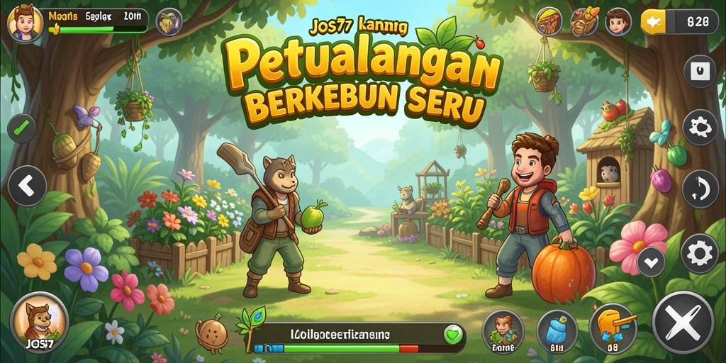 Screenshot gameplay JOS77 menampilkan kebun yang luas dan berwarna-warni.