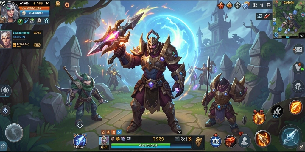 Screenshot gameplay KOIN99 menampilkan pertarungan epik dan dunia yang luas.