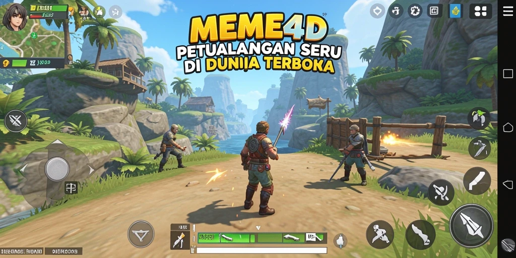 Screenshot MEME4D yang menunjukkan aksi petualangan di dunia terbuka.