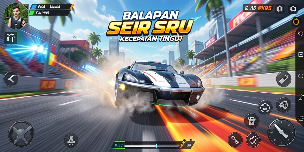 Tampilan gameplay balapan PK95 yang memukau dan mendebarkan.
