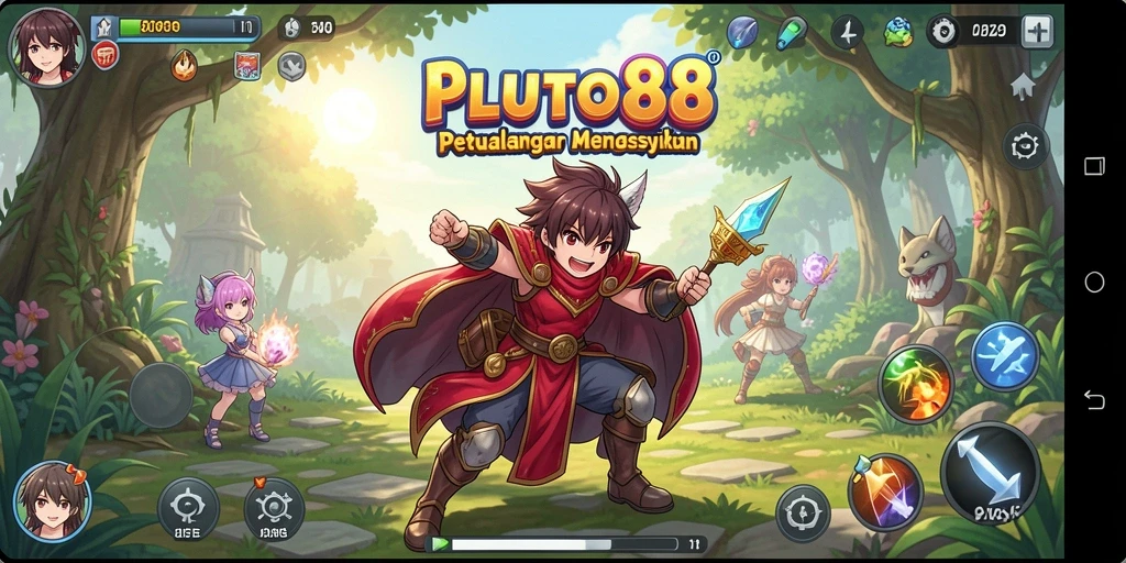 Tampilan utama gameplay PLUTO88 yang menarik dengan karakter anime.