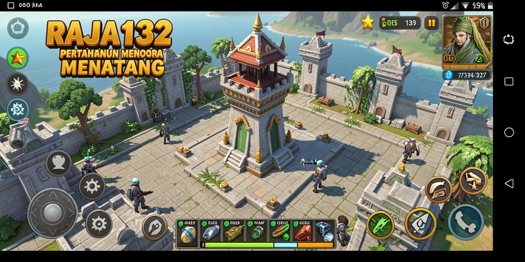 Tampilan gameplay seru RAJA132 di mana pemain membangun menara pertahanan.