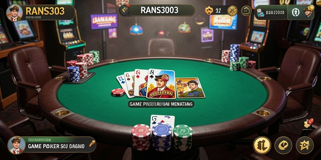 Screenshot gameplay RANS303 menampilkan suasana seru permainan Poker yang interaktif.