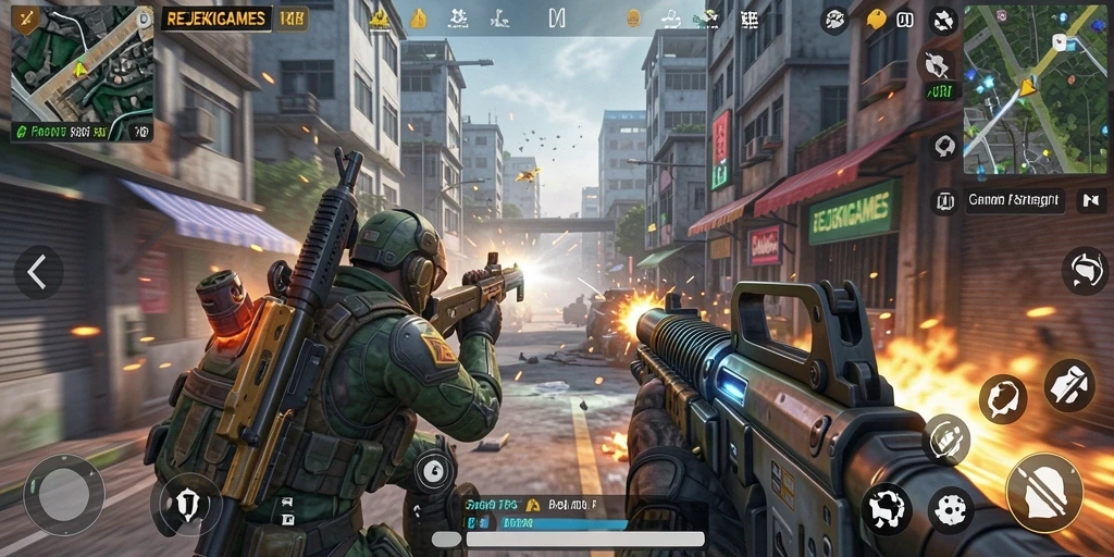 Screenshot dari gameplay <strong>REJEKIGAMES</strong> yang menampilkan aksi seru di medan perang.