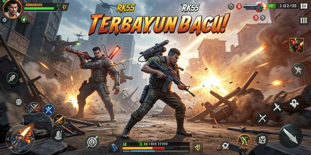 Gameplay aksi seru dan mendebarkan dalam RK55.