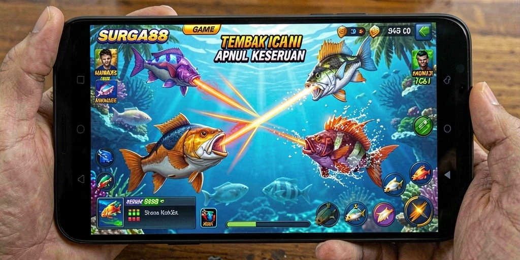 Tangkapan layar SURGA88 menunjukkan aksi seru dalam bermain Tembak Ikan.
