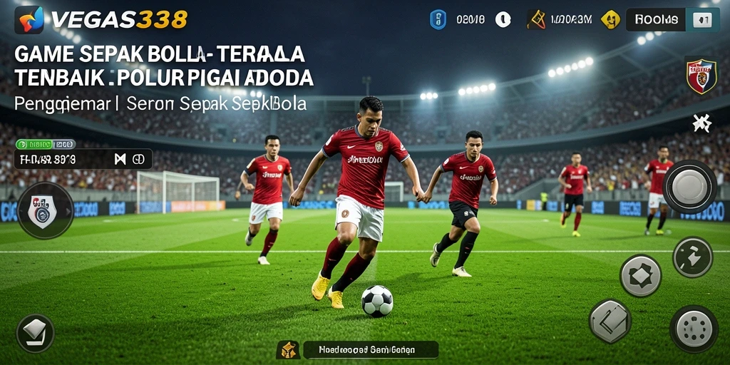 Screenshot utama dari gameplay sepak bola yang seru.